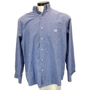 Chaps Men Shirt L Short Sleeve Gingham Blue Casual Button-Down Preppy Workwear